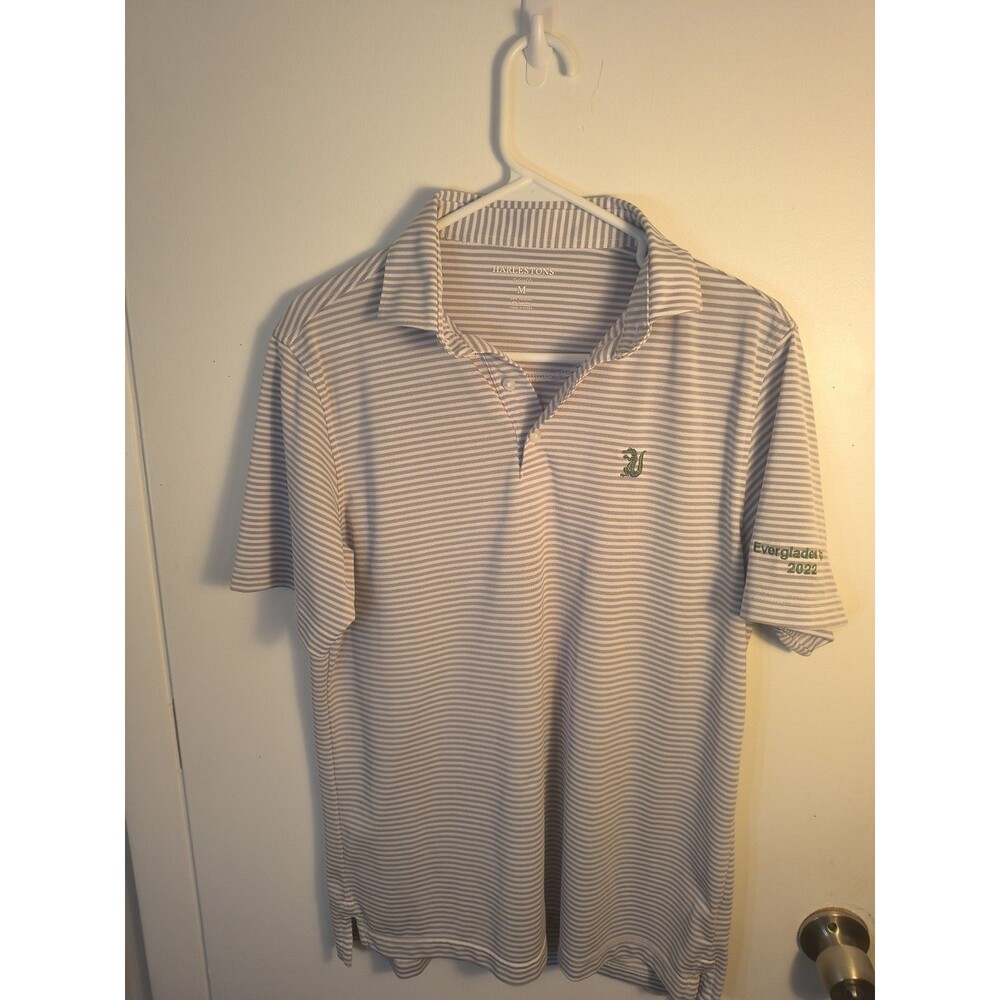 Harlestons Golf Polo Shirt Mens M Medium Gray White Stripe Everglades Cup 2022